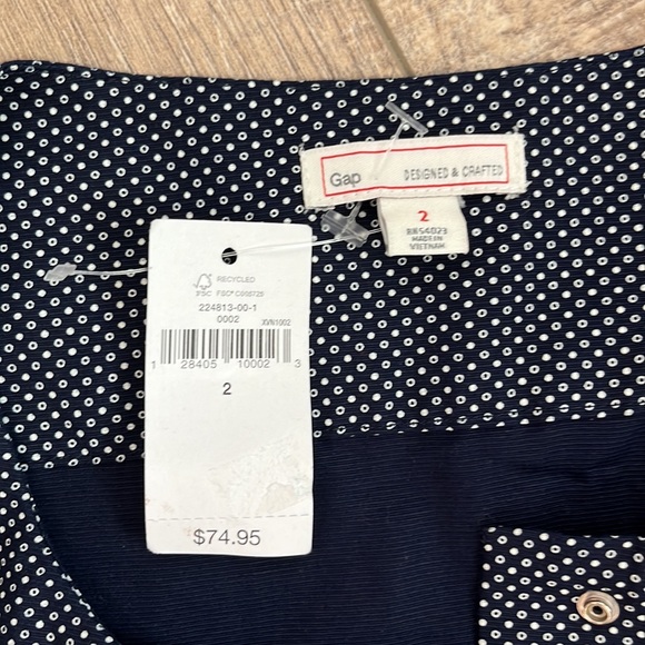 NWT Gap 3/4 sleeve button close top, side zip knee length navy blue and white 2 - Picture 10 of 12